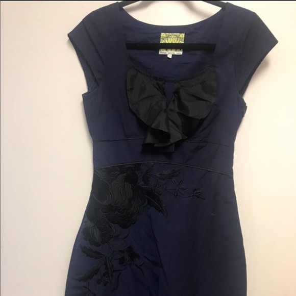 Floreat Navy with Black Embroidery Dress Size 2 - Picture 1 of 5
